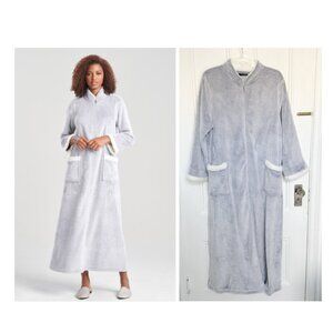 NATORI Lounger Robe Caftan XL Velour Sherpa Zip Front Slate Purple Zip WORN ONCE